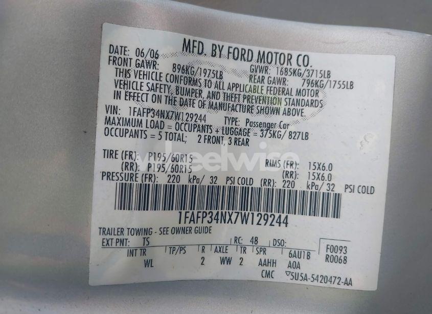 Photo 9 of 2007 Ford Focus S/SE/SES (VIN 1FAFP34NX7W129244)