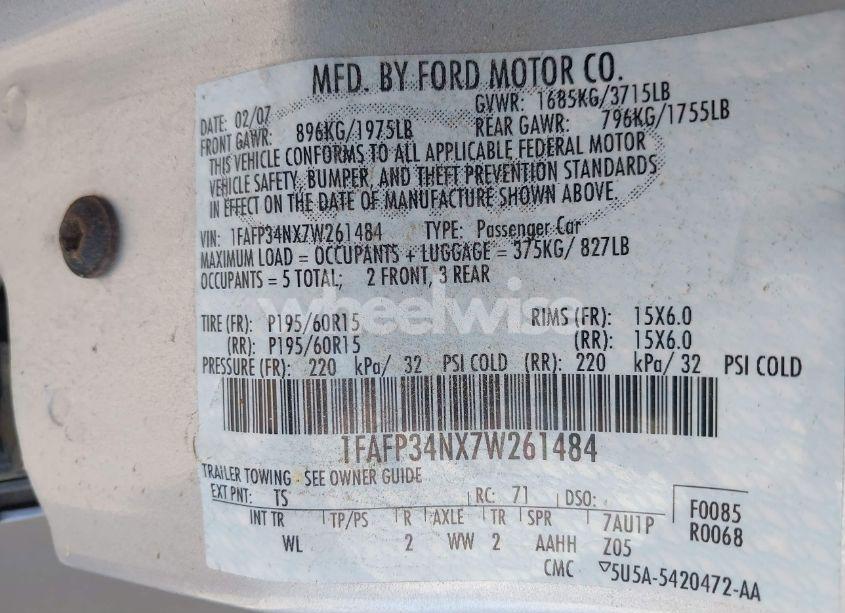 Photo 9 of 2007 Ford Focus S/SE/SES (VIN 1FAFP34NX7W261484)