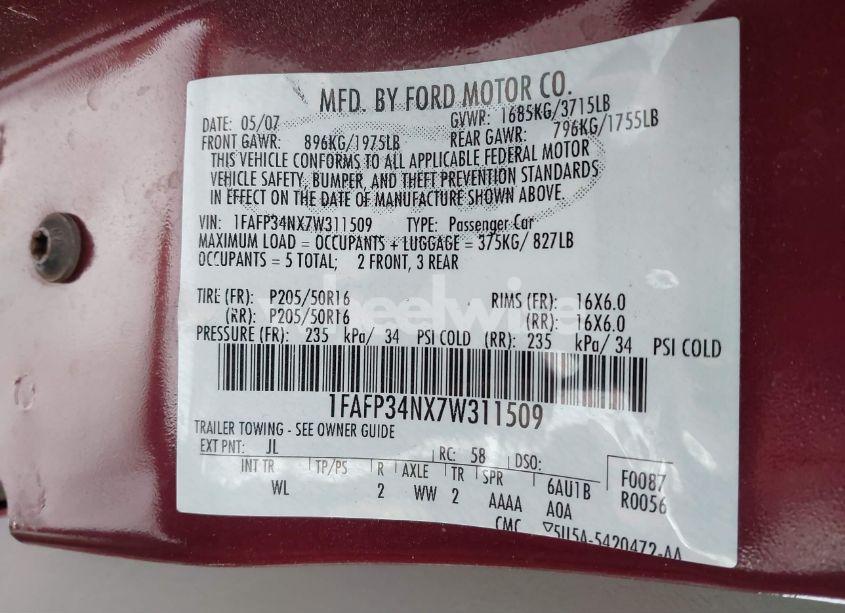 Photo 9 of 2007 Ford Focus S/SE/SES (VIN 1FAFP34NX7W311509)