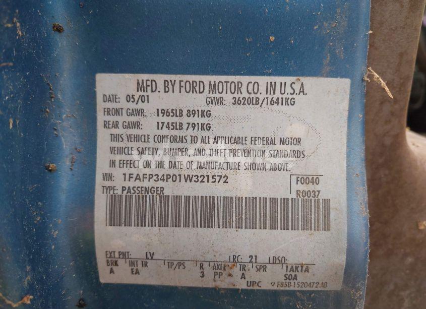 Photo 9 of 2001 Ford Focus SE (VIN 1FAFP34P01W321572)