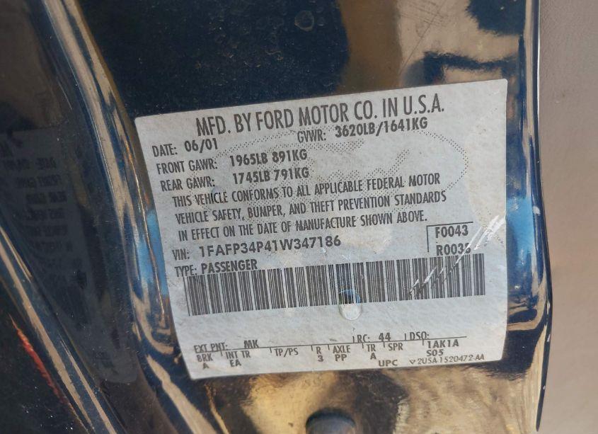 Photo 9 of 2001 Ford Focus SE (VIN 1FAFP34P41W347186)