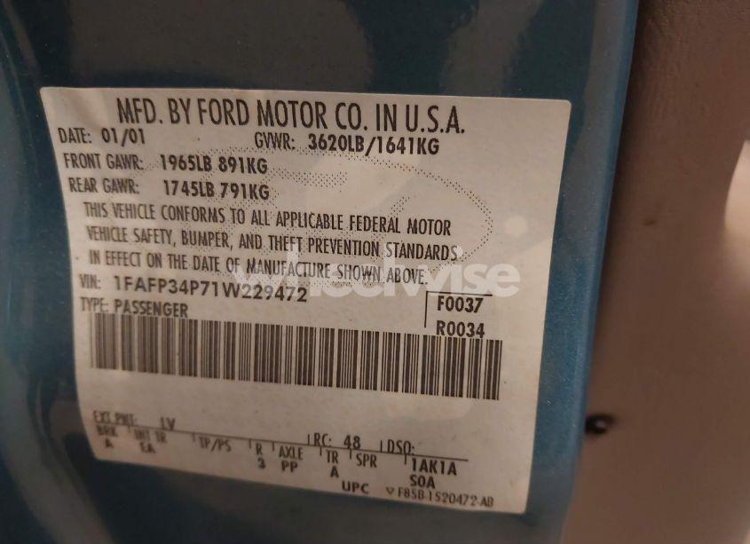 Photo 9 of 2001 Ford Focus SE (VIN 1FAFP34P71W229472)