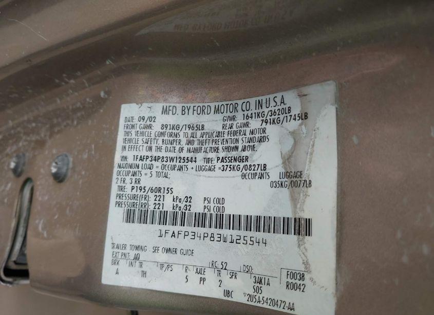 Photo 9 of 2003 Ford Focus SE (VIN 1FAFP34P83W125544)