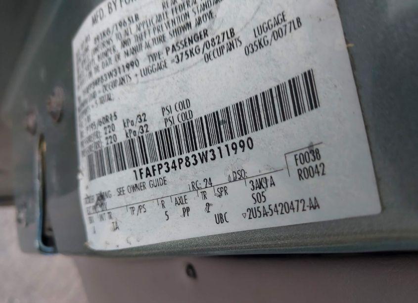 Photo 9 of 2003 Ford Focus SE (VIN 1FAFP34P83W311990)