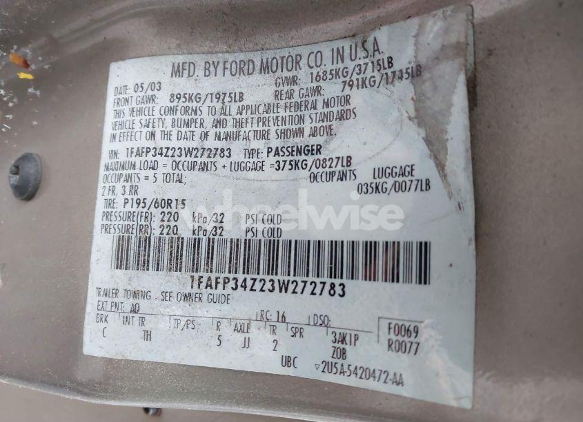 Photo 9 of 2003 Ford Focus SE (VIN 1FAFP34Z23W272783)