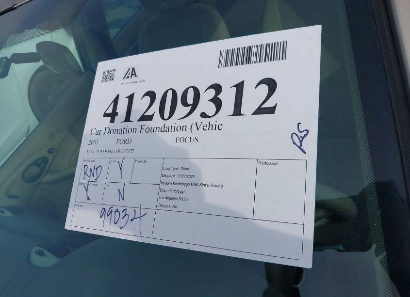 Photo 12 of 2003 Ford Focus SE COMFORT/SE SPORT (VIN 1FAFP34Z53W207572)