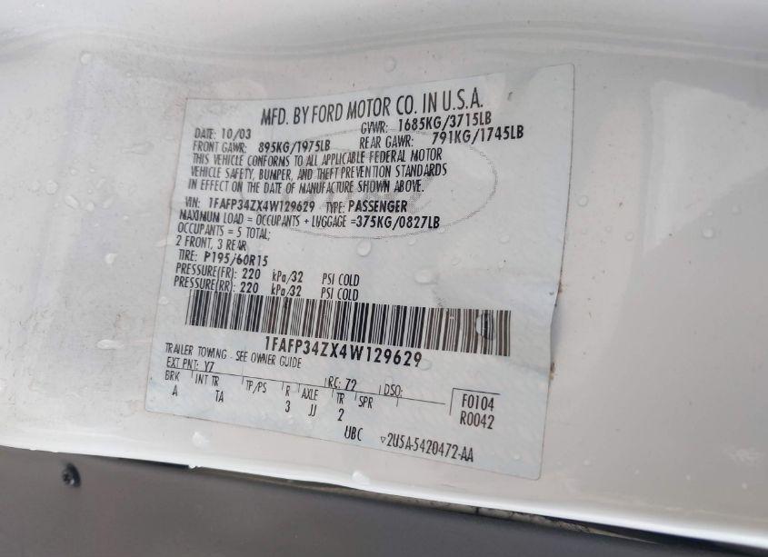 Photo 9 of 2004 Ford Focus SE (VIN 1FAFP34ZX4W129629)