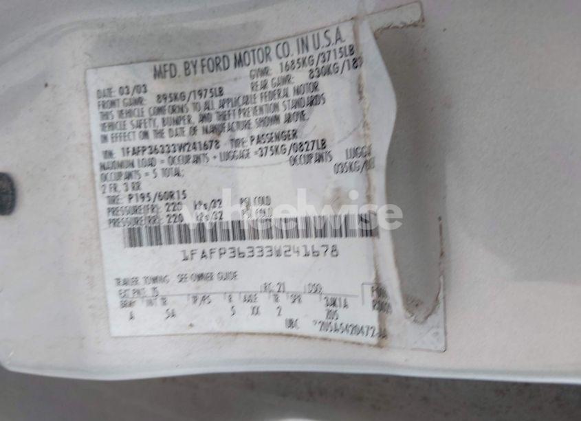 Photo 9 of 2003 Ford Focus SE/ZTW (VIN 1FAFP36333W241678)