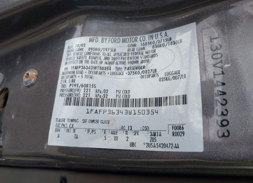 Photo 9 of 2003 Ford Focus SE/ZTW (VIN 1FAFP36343W150354)