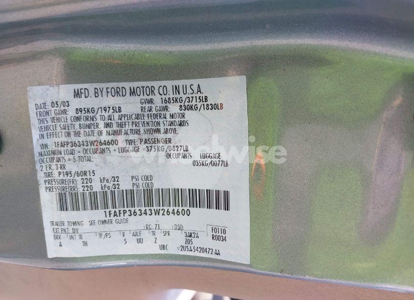 Photo 9 of 2003 Ford Focus SE/ZTW (VIN 1FAFP36343W264600)