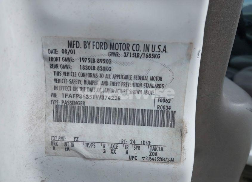 Photo 9 of 2001 Ford Focus SE (VIN 1FAFP36351W374228)