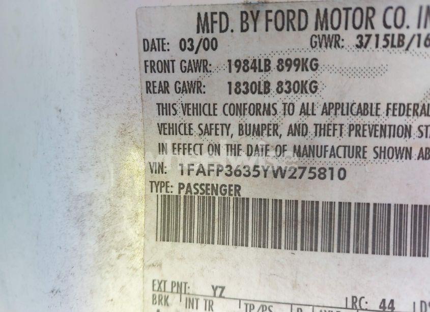 Photo 9 of 2000 Ford Focus SE (VIN 1FAFP3635YW275810)
