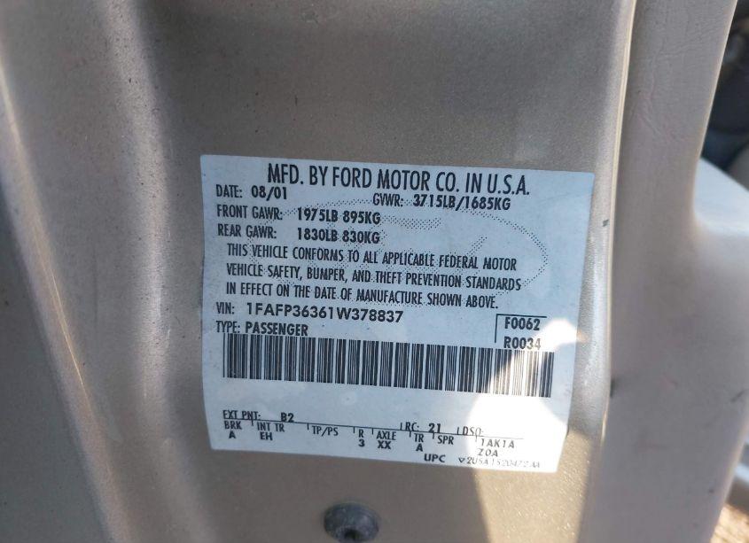 Photo 9 of 2001 Ford Focus SE (VIN 1FAFP36361W378837)