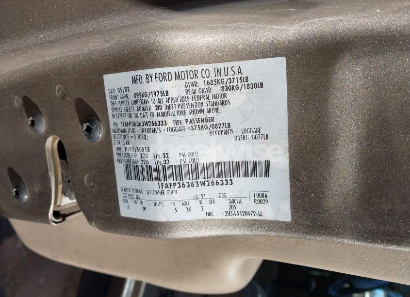 Photo 9 of 2003 Ford Focus SE/ZTW (VIN 1FAFP36363W266333)
