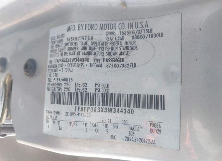 Photo 9 of 2003 Ford Focus SE/ZTW (VIN 1FAFP363X3W344340)