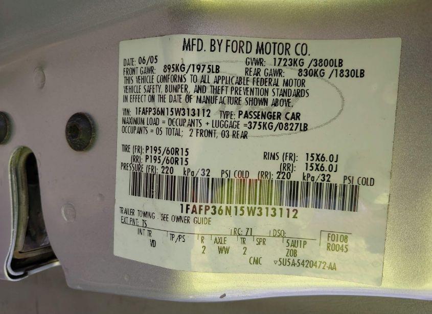 Photo 9 of 2005 Ford Focus ZXW (VIN 1FAFP36N15W313112)