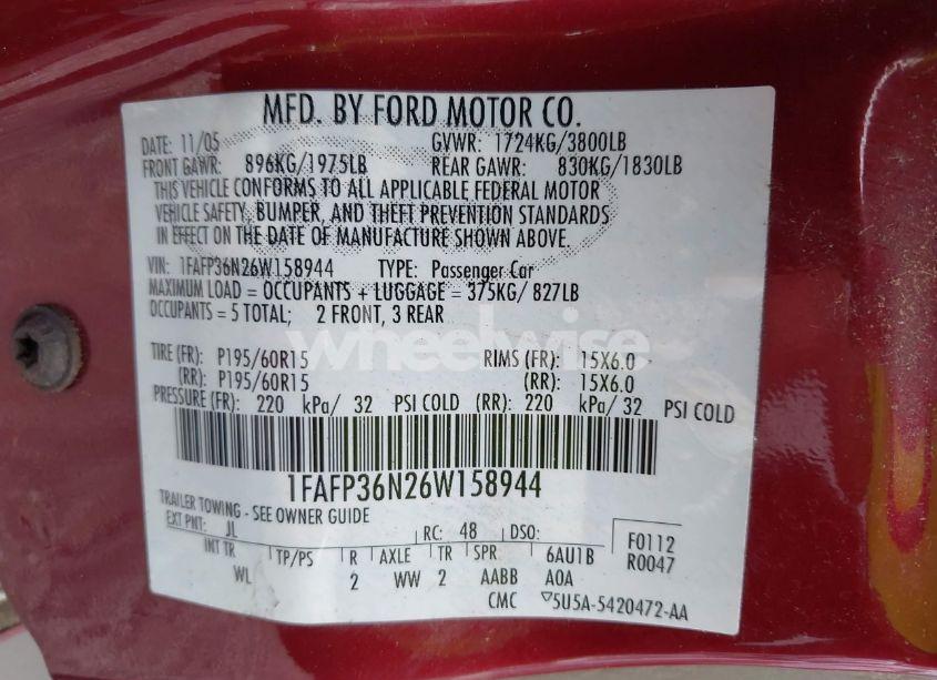 Photo 9 of 2006 Ford Focus ZXW (VIN 1FAFP36N26W158944)