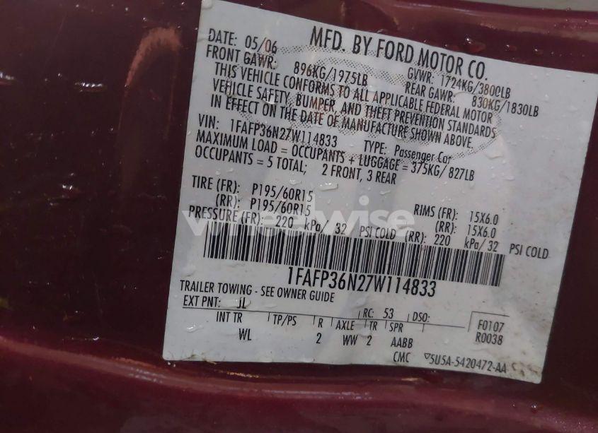 Photo 9 of 2007 Ford Focus SE/SES (VIN 1FAFP36N27W114833)