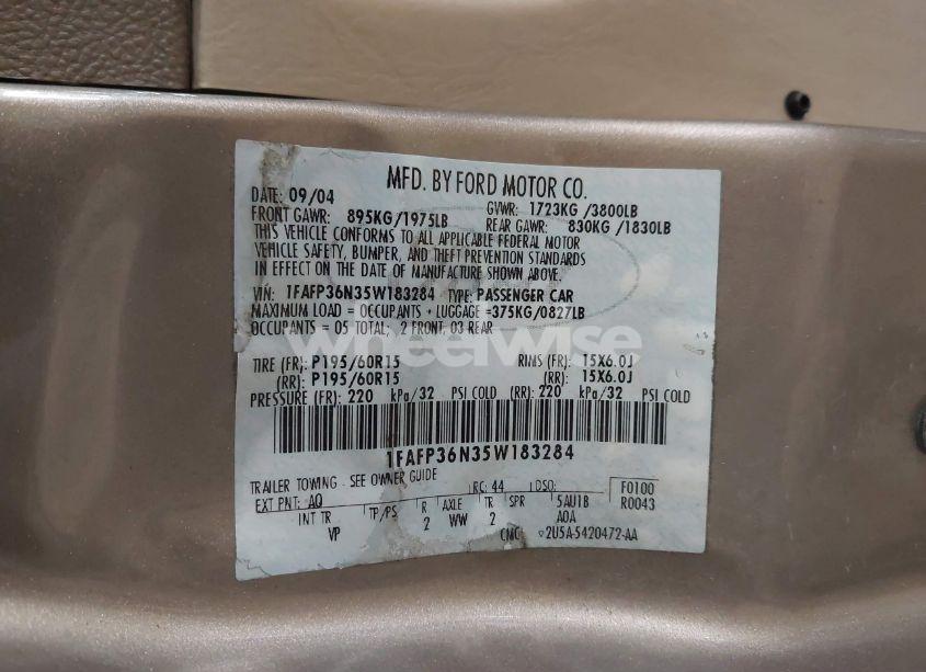 Photo 9 of 2005 Ford Focus ZXW (VIN 1FAFP36N35W183284)