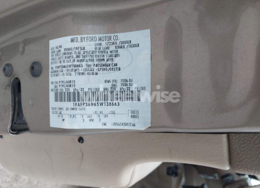 Photo 9 of 2005 Ford Focus ZXW (VIN 1FAFP36N65W138663)