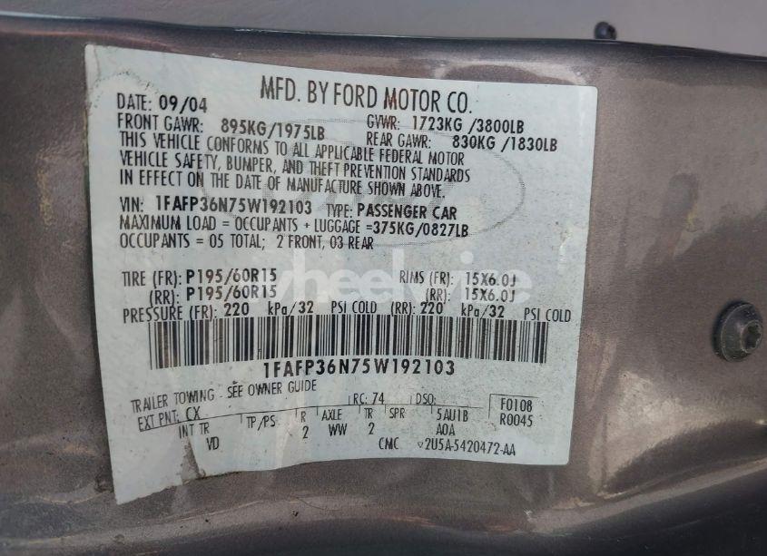 Photo 9 of 2005 Ford Focus ZXW (VIN 1FAFP36N75W192103)