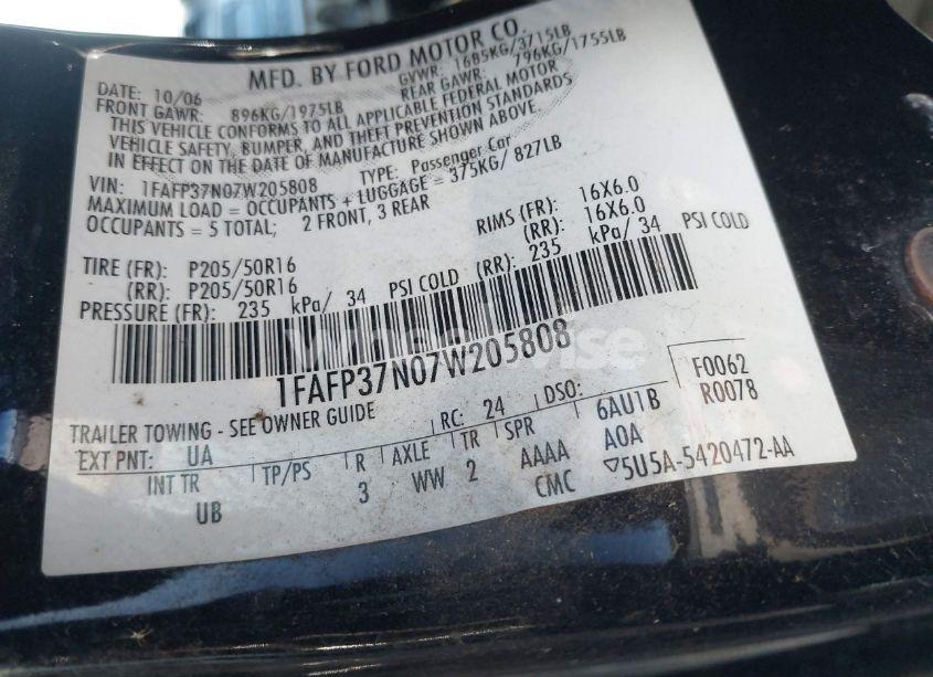 Photo 9 of 2007 Ford Focus S/SE/SES (VIN 1FAFP37N07W205808)