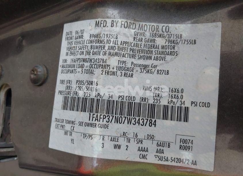 Photo 9 of 2007 Ford Focus ZX5/S/SE/SES (VIN 1FAFP37N07W343784)