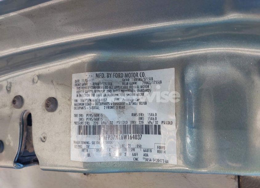 Photo 9 of 2006 Ford Focus ZX5 (VIN 1FAFP37N16W164037)