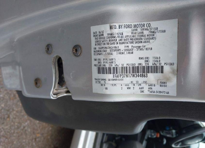 Photo 7 of 2007 Ford Focus S/SE/SES (VIN 1FAFP37N17W344863)