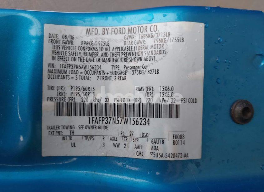 Photo 9 of 2007 Ford Focus S/SE/SES (VIN 1FAFP37N57W156234)