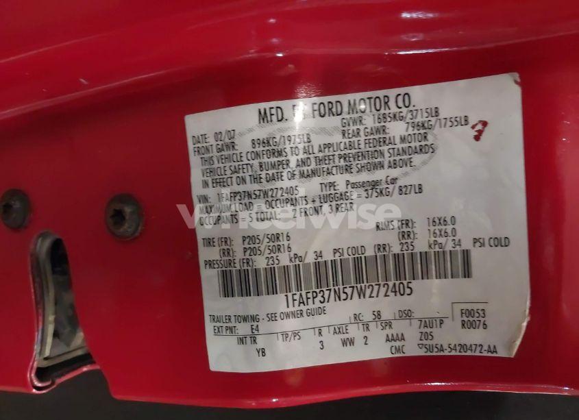 Photo 9 of 2007 Ford Focus S/SE/SES (VIN 1FAFP37N57W272405)