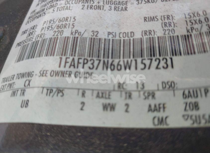 Photo 9 of 2006 Ford Focus ZX5 (VIN 1FAFP37N66W157231)