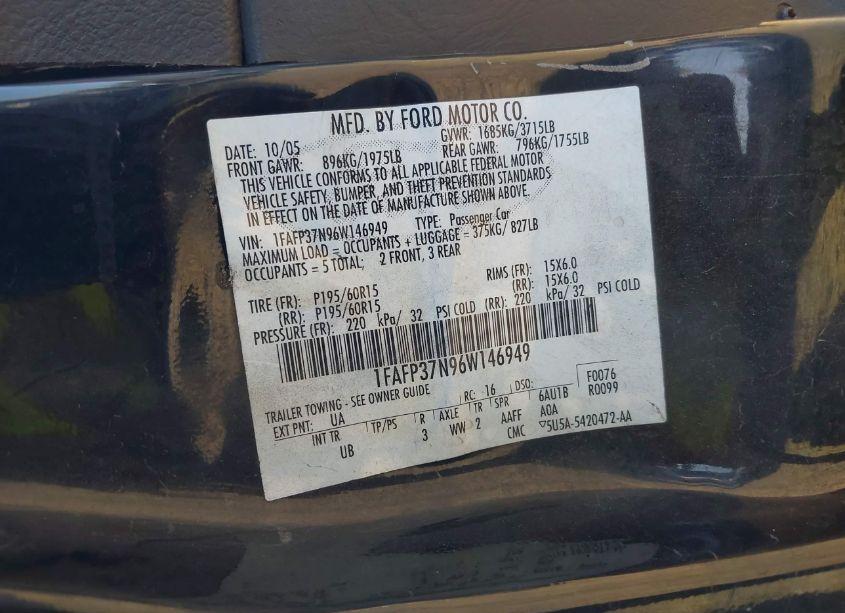 Photo 9 of 2006 Ford Focus ZX5 (VIN 1FAFP37N96W146949)