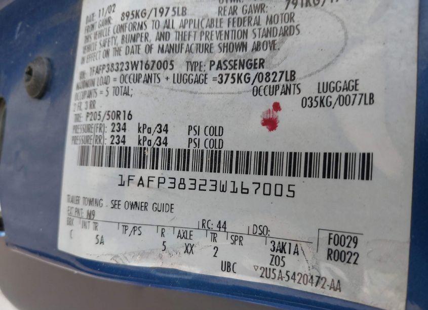 Photo 9 of 2003 Ford Focus ZTS (VIN 1FAFP38323W167005)