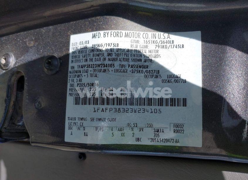 Photo 9 of 2003 Ford Focus ZTS (VIN 1FAFP38323W234105)