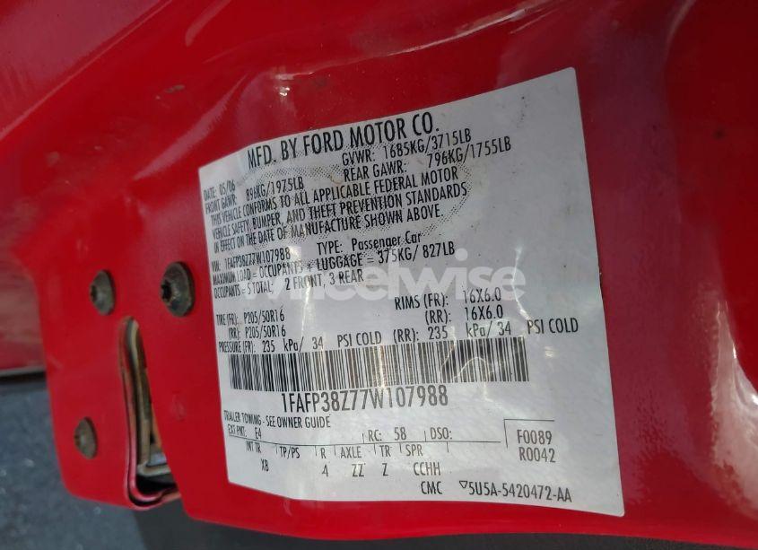 Photo 9 of 2007 Ford Focus ST (VIN 1FAFP38Z77W107988)