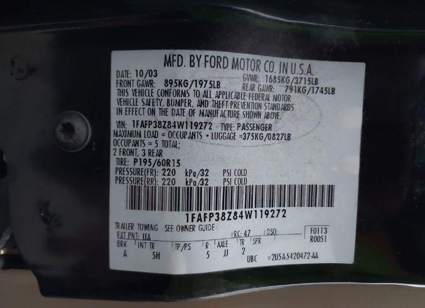 Photo 9 of 2004 Ford Focus ZTS (VIN 1FAFP38Z84W119272)
