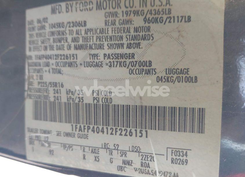 Photo 9 of 2002 Ford Mustang (VIN 1FAFP40412F226151)