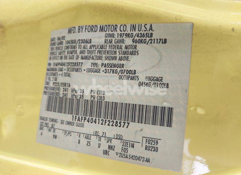 Photo 9 of 2002 Ford Mustang (VIN 1FAFP40412F228577)