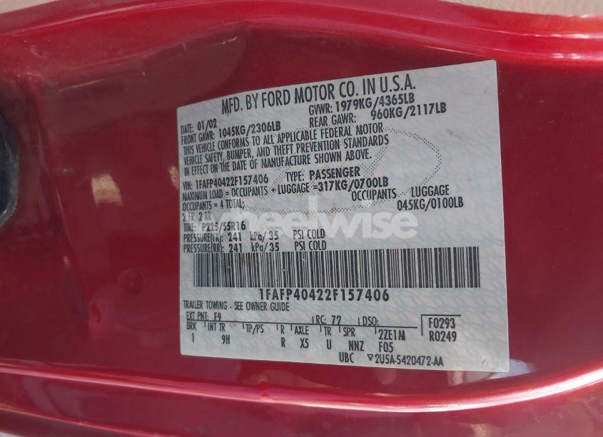 Photo 9 of 2002 Ford Mustang (VIN 1FAFP40422F157406)