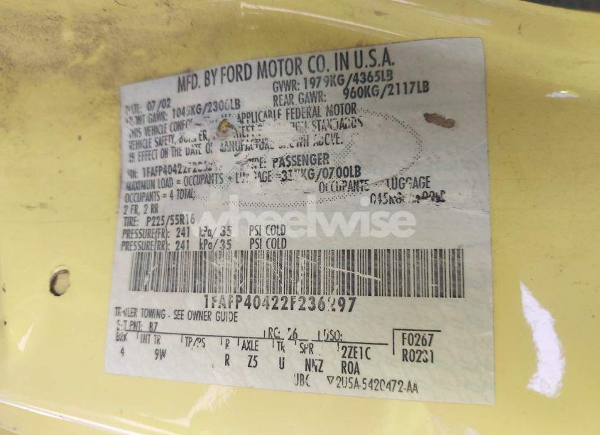 Photo 9 of 2002 Ford Mustang (VIN 1FAFP40422F236297)