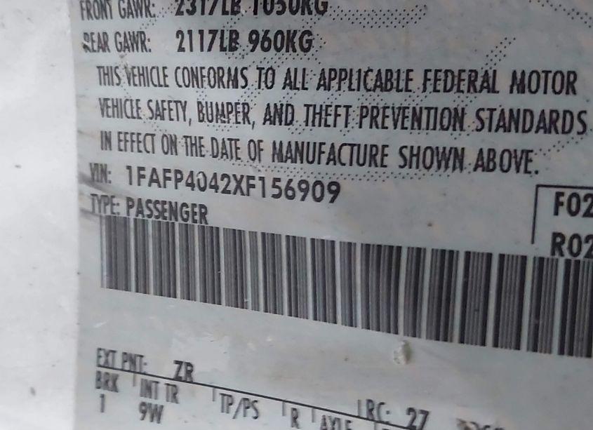 Photo 9 of 1999 Ford Mustang (VIN 1FAFP4042XF156909)