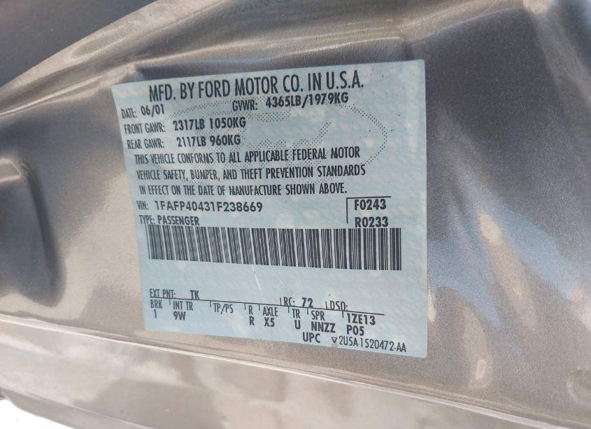 Photo 9 of 2001 Ford Mustang N/A (VIN 1FAFP40431F238669)