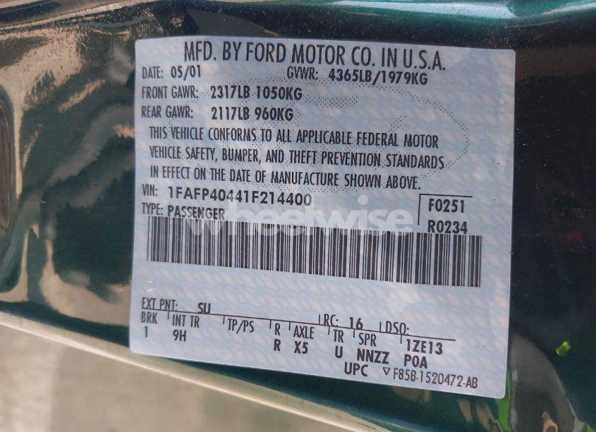 Photo 9 of 2001 Ford Mustang (VIN 1FAFP40441F214400)