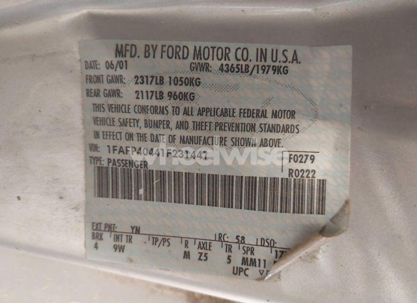 Photo 9 of 2001 Ford Mustang (VIN 1FAFP40441F231441)