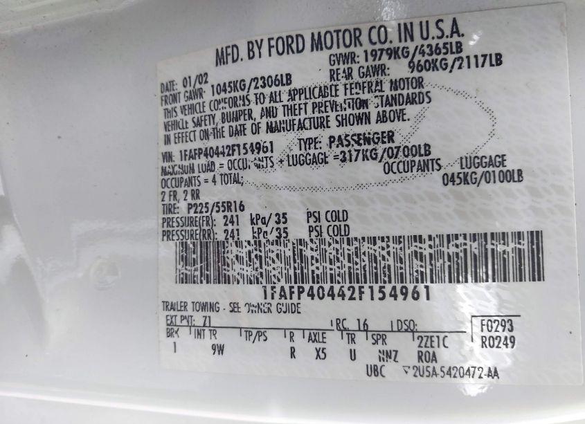 Photo 9 of 2002 Ford Mustang N/A (VIN 1FAFP40442F154961)