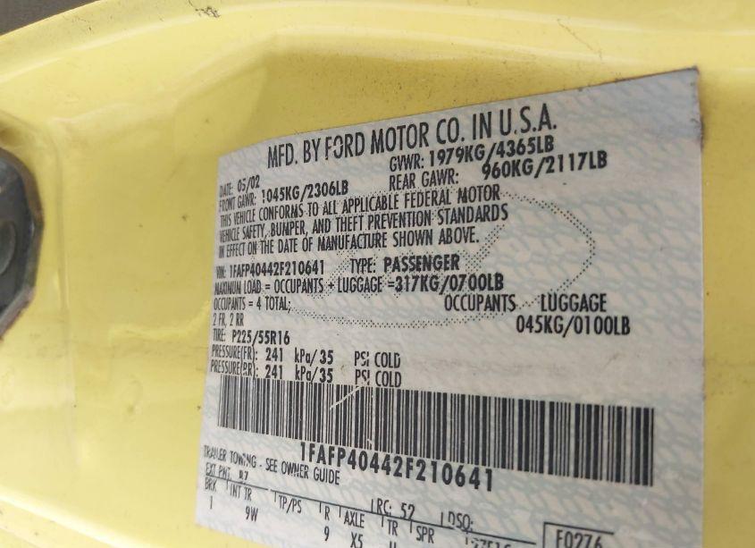 Photo 9 of 2002 Ford Mustang N/A (VIN 1FAFP40442F210641)