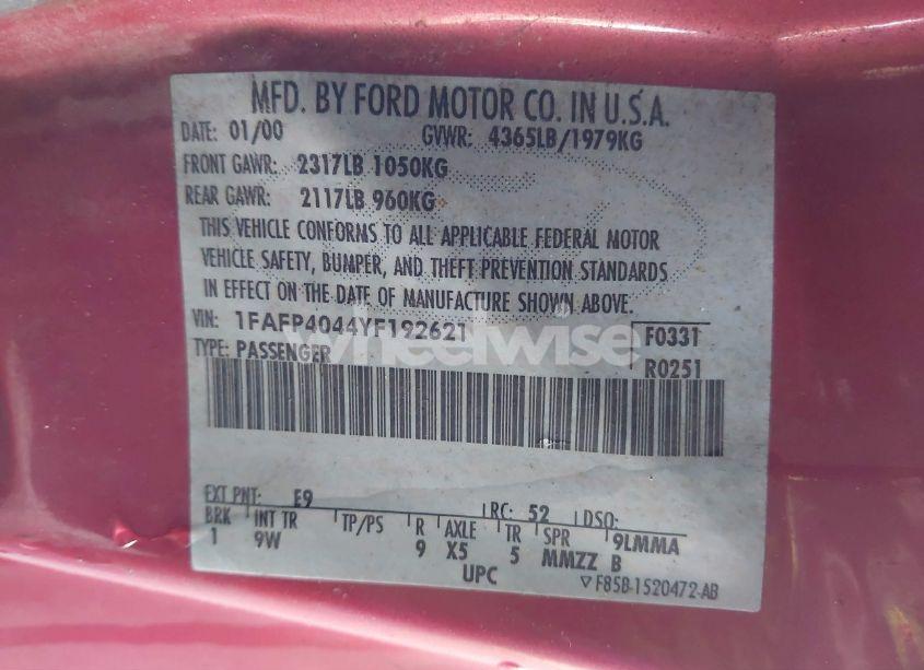 Photo 9 of 2000 Ford Mustang (VIN 1FAFP4044YF192621)