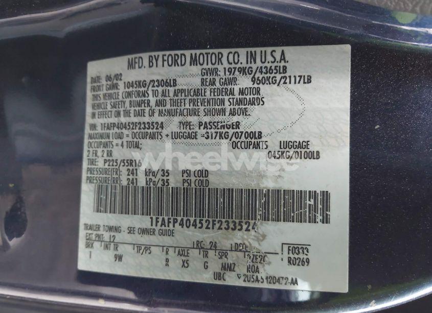 Photo 9 of 2002 Ford Mustang (VIN 1FAFP40452F233524)