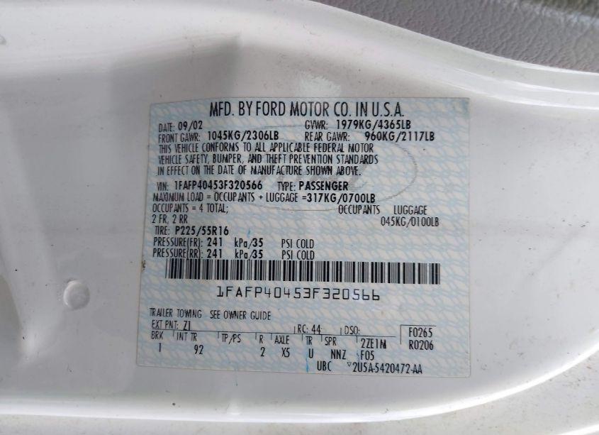 Photo 9 of 2003 Ford Mustang (VIN 1FAFP40453F320566)